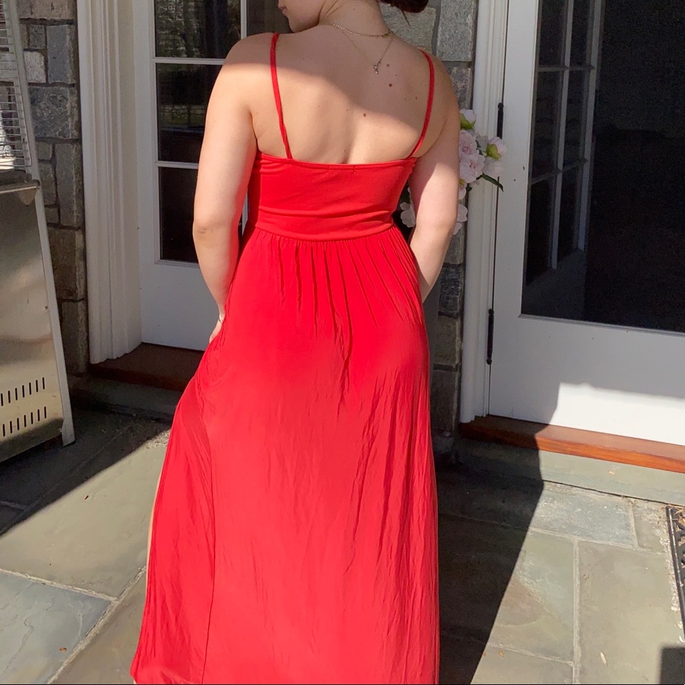 Red maxi dress with leg slit